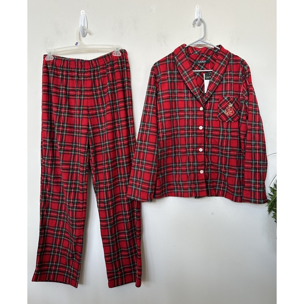NWT Lauren Ralph Lauren Red Plaid Pajama Set L Cozychic Holiday Preppy Lounge